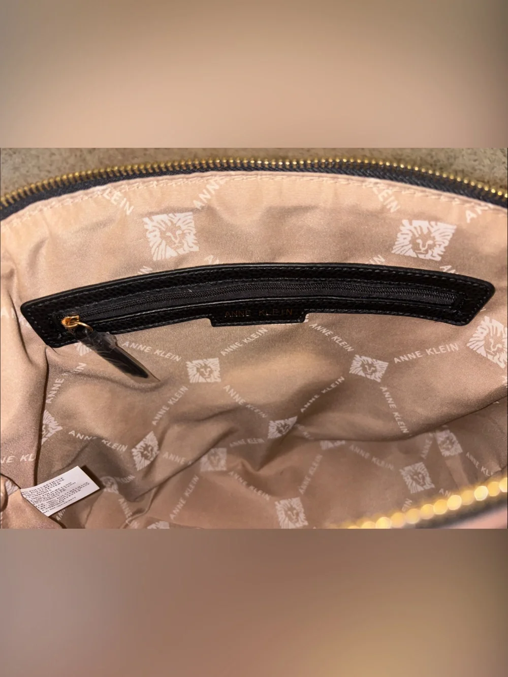 Anne Klein Beige Pebbled Satchel with Black Trim
